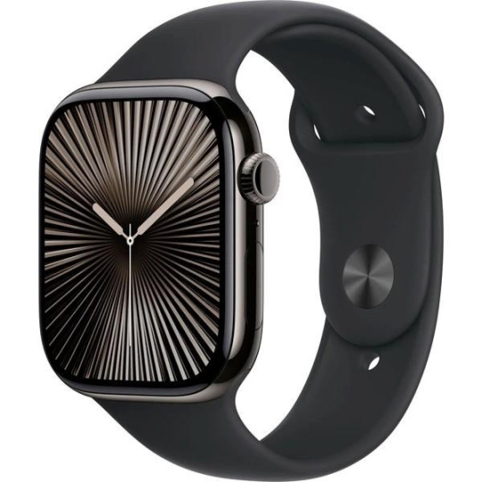 Apple Watch Series 10 GPS + Cellular 46mm Slate Titanium Case with Black Sport Band - M/L