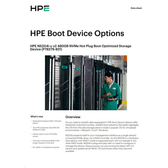 HPE NS204i-u v2 480GB NVMe Hot Plug Boot Optimized Storage Device