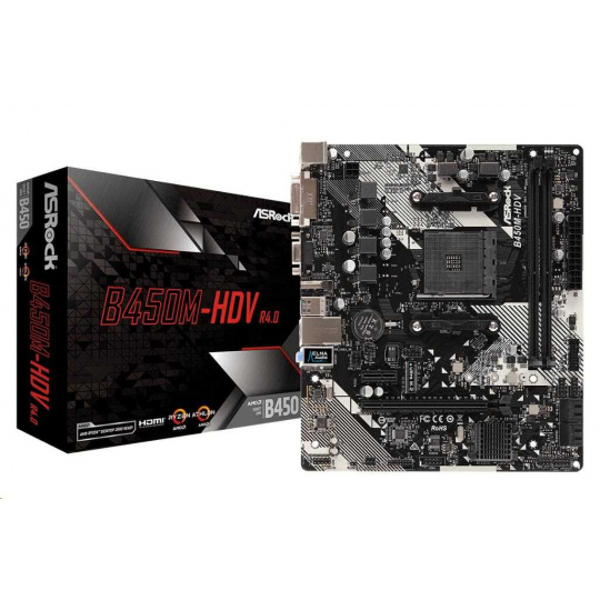 ASRock MB Sc AM4 B450M-HDV R4.0, AMD B450, 2xDDR4, VGA, mATX