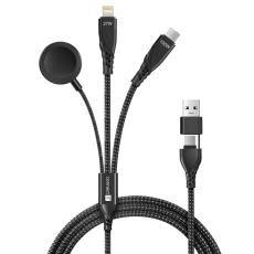 CONNECT IT Nabíjecí kabel Wirez 6v1, USB-C, Lightning, Bezdrátová nabíječka na hodinky, 1.25m, černá