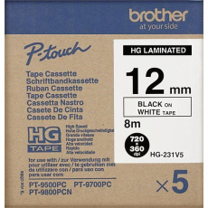 BROTHER HGE-231V5 Etiketovacie potreby, 12 mm čierna/biela (balenie 5 ks) Vysokokvalitná páska