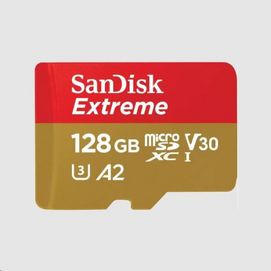 Karta SanDisk micro SDXC 128 GB Extreme (190 MB/s Class 10, UHS-I U3 V30) + adaptér