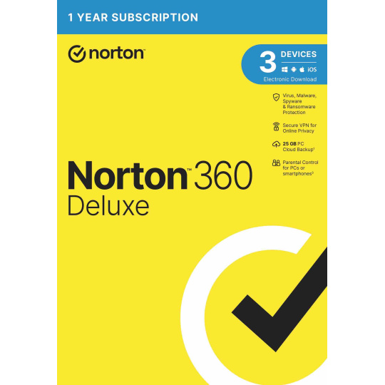 NORTON 360 DELUXE 25GB +VPN 1 používateľ pre 3 zariadenia na 1 rok ESD