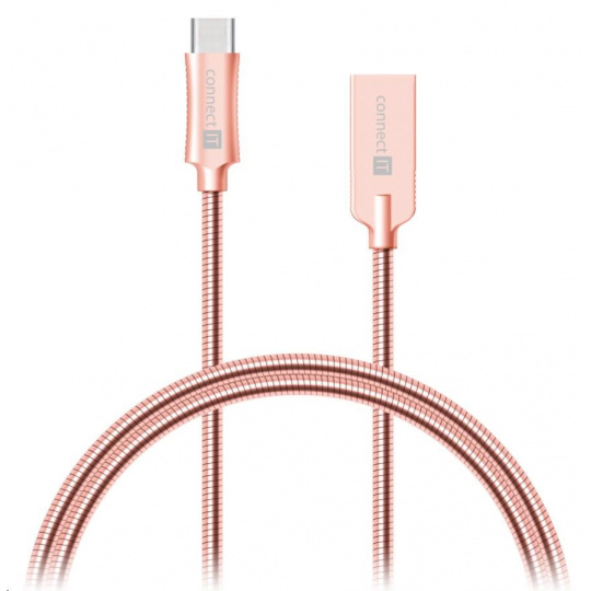CONNECT IT Wirez Steel Knight USB-C (typ C) - USB-A, kovová ružovo-zlatá farba, 1 m