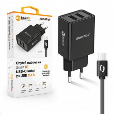 Aligator síťová nabíječka, 2x USB, kabel USB-C 2A, smart IC, 2,4 A, černá Aligator síťová nabíječka, 2x USB, kabel USB-C 2A, smart IC, 2,4 A, černá