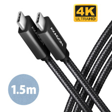 AXAGON BUCM32-CM15AB, SPEED+ kábel USB-C <-> USB-C, 1.5 m, USB 20Gbps, PD 100W 5A, 4K HD, ALU, opletenie, čierny