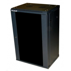 XtendLan 19" nástěnný rozvaděč 18U 600x600, nosnost 60 kg, skleněné kouřové dveře, rozložený, černý