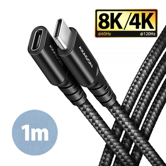 AXAGON BUCM32-CF10AB predlžovací kábel USB-C (M) <-> USB-C (F), 1m, USB 20Gbps, PD 240W 5A, 8K HD, ALU, oplet, čierny