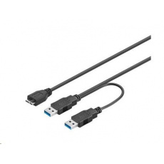 Kábel USB PREMIUMCORD 3.0 2xA - micro (M/F) 30cm DUAL (prídavné napájanie)