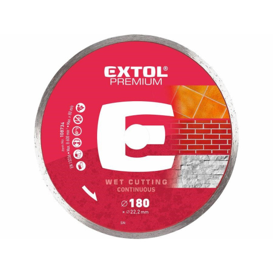 Extol Premium (108734) kotouč diamantový řezný celoobvodový, 180x22,2mm, mokré řezání