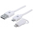 MANHATTAN i-Lynk Nabíjací/synchronizačný kábel, USB A na micro-USB a 8-pin, 1 m (3.3 ft.) biela/biela