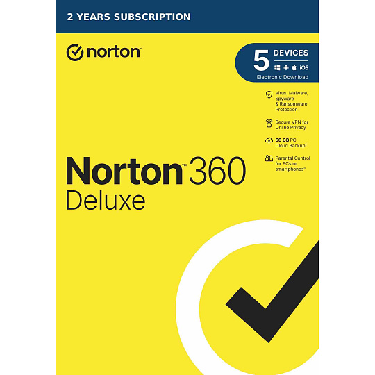 NORTON 360 DELUXE 50GB +VPN 1 používateľ pre 5 zariadení na 2 roky - ESD NORTON 360 DELUXE 50GB +VPN 1 používateľ pre 5 zariadení na 2 roky - ESD