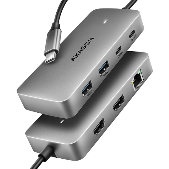 AXAGON HMC-CUB83X2, USB 10Gbps hub, 2x USB-A, USB-C, HDMI & DP 4k/144Hz, RJ-45 GLAN, PD 100W, kábel USB-C 15cm AXAGON HMC-CUB83X2, USB 10Gbps hub, 2x USB-A, USB-C, HDMI & DP 4k/144Hz, RJ-45 GLAN, PD 100W, kábel USB-C 15cm