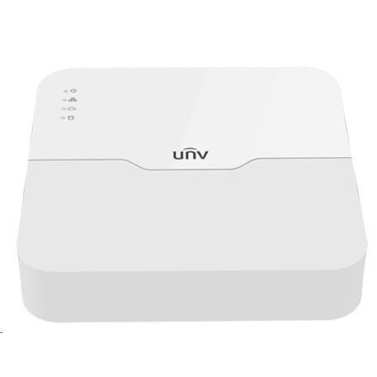 Uniview NVR, 4 kanály PoE (max. 54 W), H.265, 1x HDD, 8Mpix (80Mbps/64Mbps), HDMI, VGA, 4K, ONVIF, 2x USB, audio