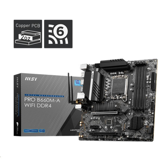 MSI MB Sc LGA1700 PRO B660M-A WIFI DDR4, Intel B660, 4xDDR4, 2xDP, 2xHDMI, WI-FI, mATX