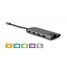 VERBATIM 49142 Multiportový HUB USB-C, 3x USB 3.0, 1x USB-C, HDMI, LAN, SD, microSD, šedý dok