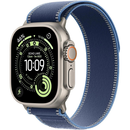 Apple Watch Ultra 3 GPS + Cellular 49mm Natural Titanium Case with Blue/Bright Blue Trail Loop - M/L Apple Watch Ultra 3 GPS + Cellular 49mm Natural Titanium Case with Blue/Bright Blue Trail Loop - M/L