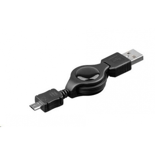 PREMIUMCORD Kabel navíjecí USB 2.0 A-Micro B propojovací 0,8m (černý)