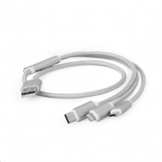 GEMBIRD kábel CABLEXPERT USB A Male/Micro B + Type-C + Lightning, 1 m, opletený, strieborný, blister