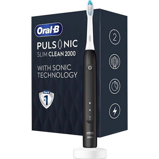 Oral-B Pulsonic Slim Clean 2000 Black, sonický zubní kartáček, 2 režimy čištění, časovač, bělící Oral-B Pulsonic Slim Clean 2000 Black, sonický zubní kartáček, 2 režimy čištění, časovač, bělící