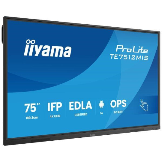 Iiyama ProLite TE7512MIS, 24/7, 190.5 cm (75''), PureTouch-IR, 4K, USB, USB-C, Ethernet, Wi-Fi, kit (USB), black Iiyama ProLite TE7512MIS, 24/7, 190.5 cm (75''), PureTouch-IR, 4K, USB, USB-C, Ethernet, Wi-Fi, kit (USB), black
