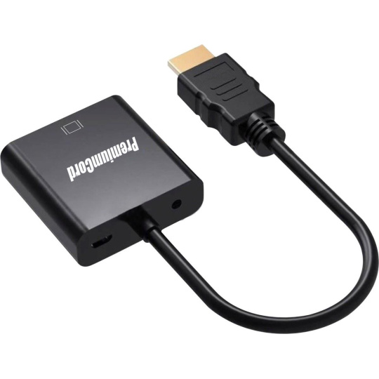 PremiumCord převodník HDMI na VGA se zvukem 3,5mm stereo jack, černá