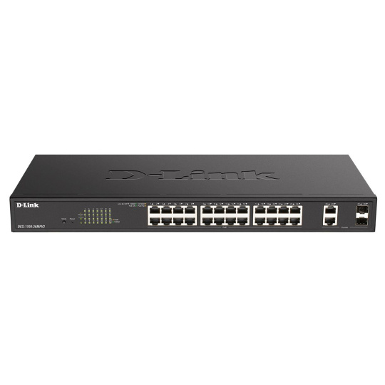 D-Link DGS-1100-26MPV2 26-portový gigabitový inteligentný riadený prepínač PoE+, 24x gigabit PoE, 2x RJ45/SFP, rozpočet PoE 370W