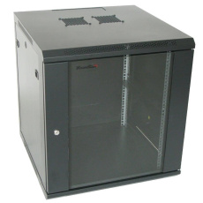 XtendLan 19" nástěnný rozvaděč 15U 600x600, nosnost 60 kg, skleněné kouřové dveře, rozložený, černý
