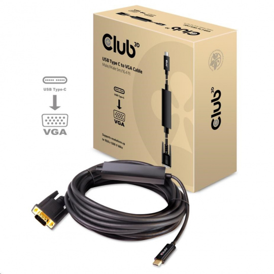 Club3D Aktívny kábel USB typu C na VGA (M/M), 5 m