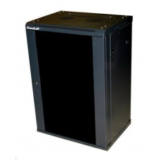 XtendLan 19" nástěnný rozvaděč 15U 600x450, nosnost 60 kg, skleněné kouřové dveře, rozložený, černý