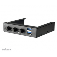 Ovládací panel AKASA do 3,5" pozície, 3x FAN, 2x USB 3.0, čierny hliník