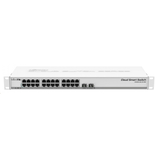 MikroTik Cloud Smart Switch CSS326-24G-2S+RM, 24 neblokovaných gigabitových.porty, 2xSFP+, prepínací čip Marvell DX, SwOS