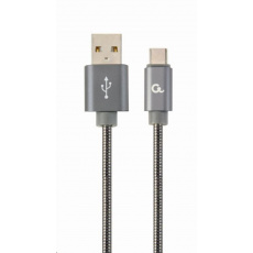 GEMBIRD CABLEXPERT USB 2.0 Kábel AM na typ C (AM/CM), 1 m, kovová špirála, sivý, blister, PREMIUM QUALITY