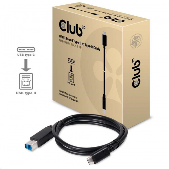 Club3D Kabel USB 3.1 typ C Gen2 na USB typ B (M/M), 1m