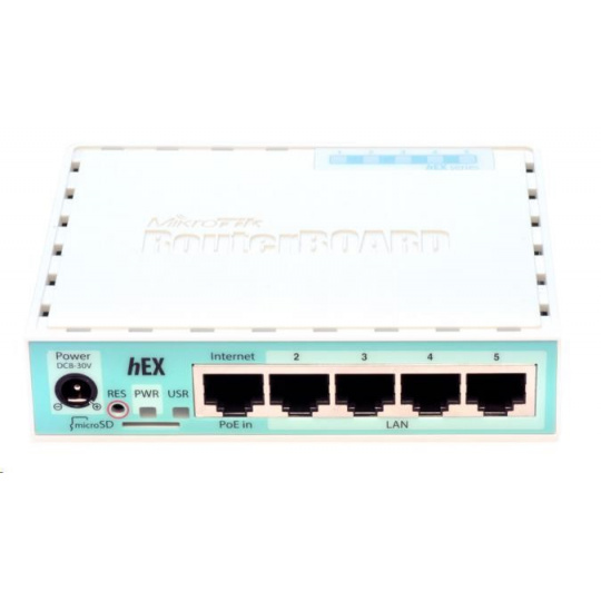 MikroTik RouterBOARD hEX, 880MHz dvojjadrový CPU, 256MB RAM, 5x LAN, USB, microSD slot, vrátane. Licencia L4