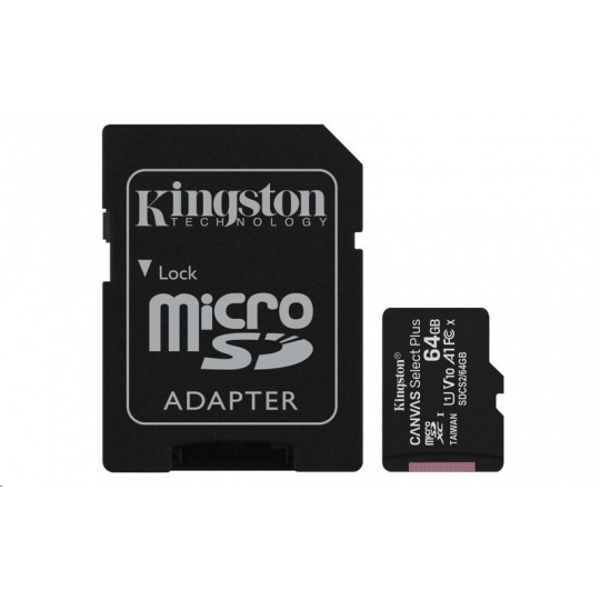 Karta Kingston 64GB micSDXC Canvas Select Plus 100R A1 C10 + adaptér SD