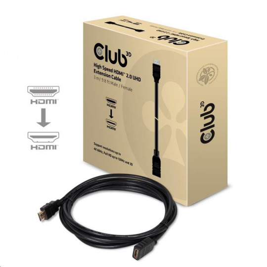 Predlžovací kábel HDMI Club3D 2.0, 4K60Hz UHD (M/F), 3 m